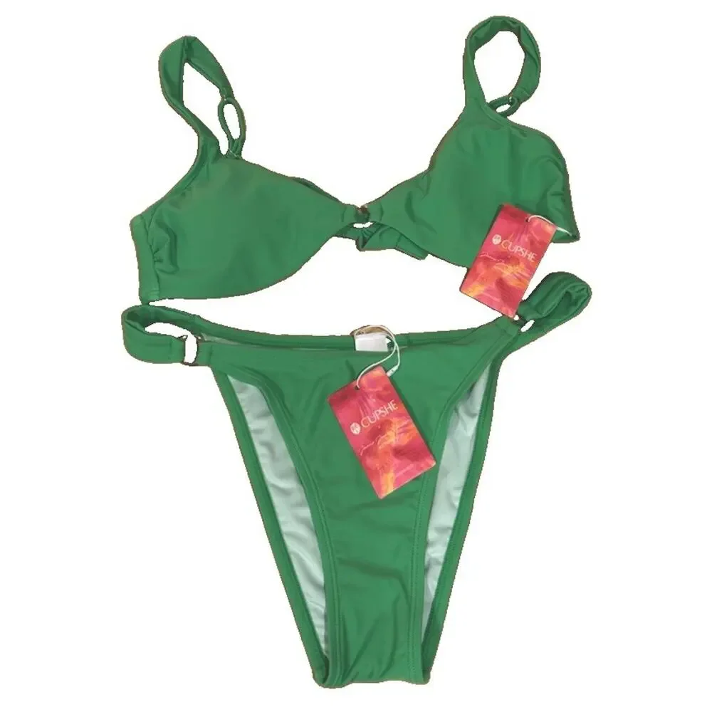 Cupshe x Jessie James Decker Bikini Set NWT Green Ring Detail Top L Bottom Med